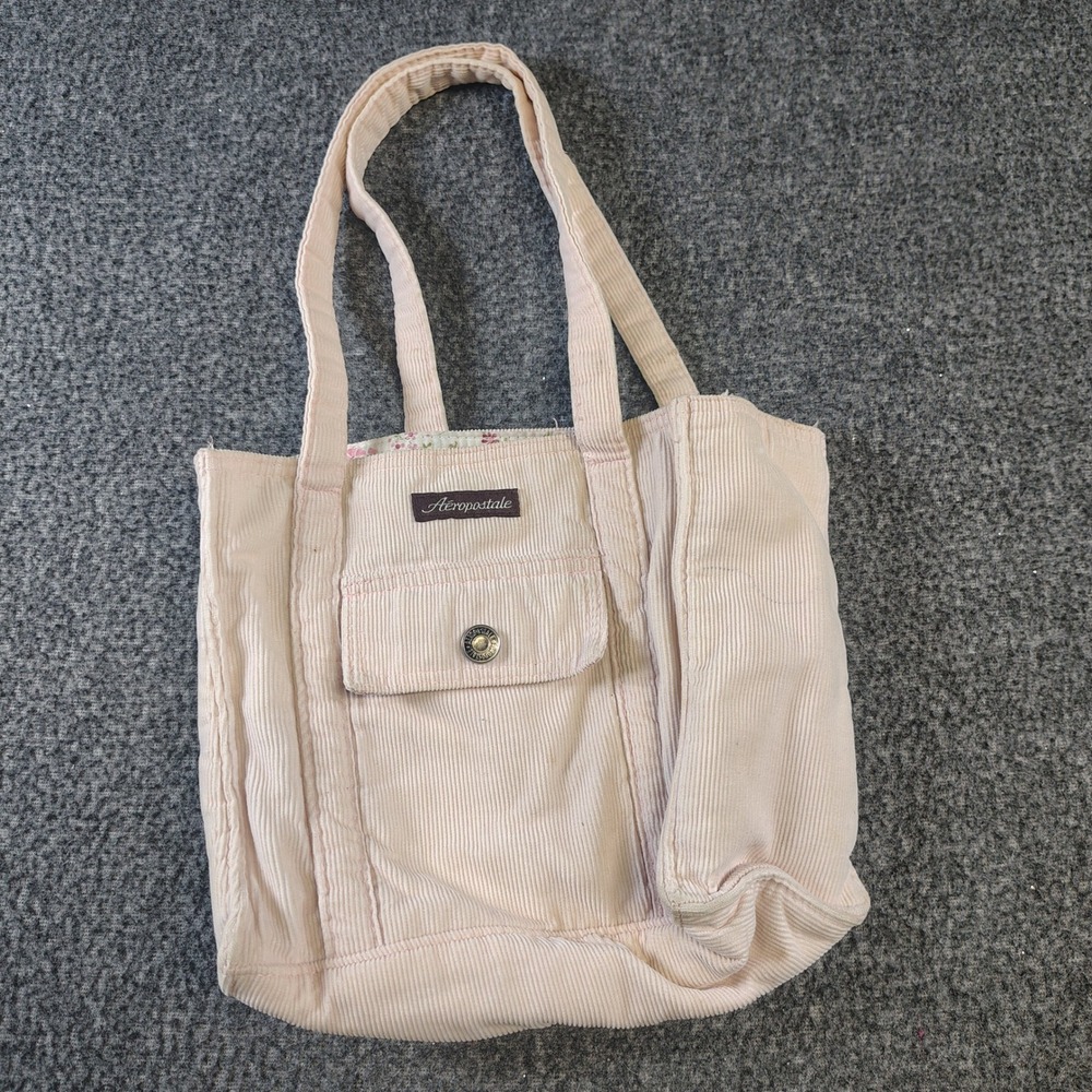 Aeropostale Tote Bag Women Small Pink Corduroy Y2K Floral Lined Shoulder Bag